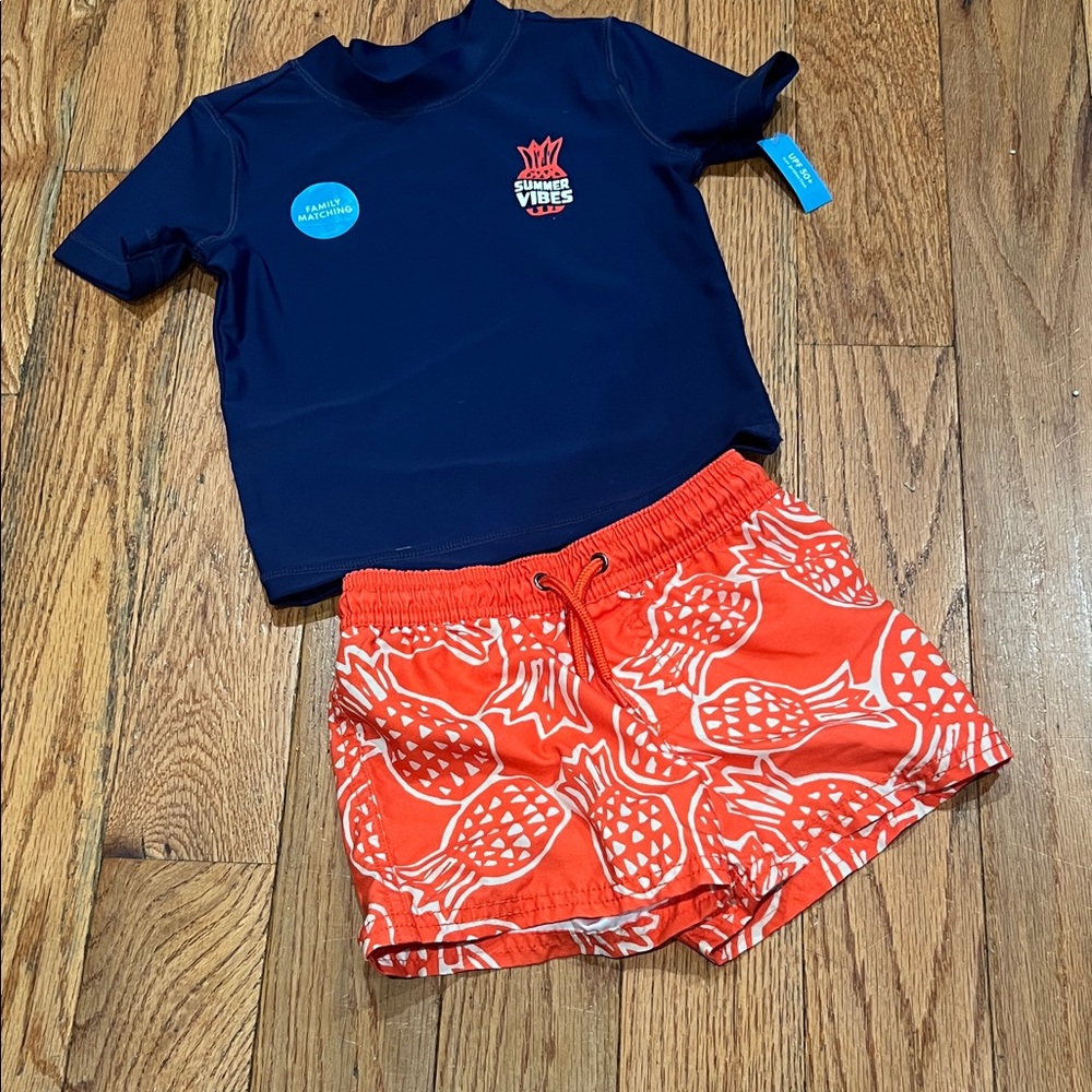 Carter's Navy and Red Pineapple Swim Rashguard Set